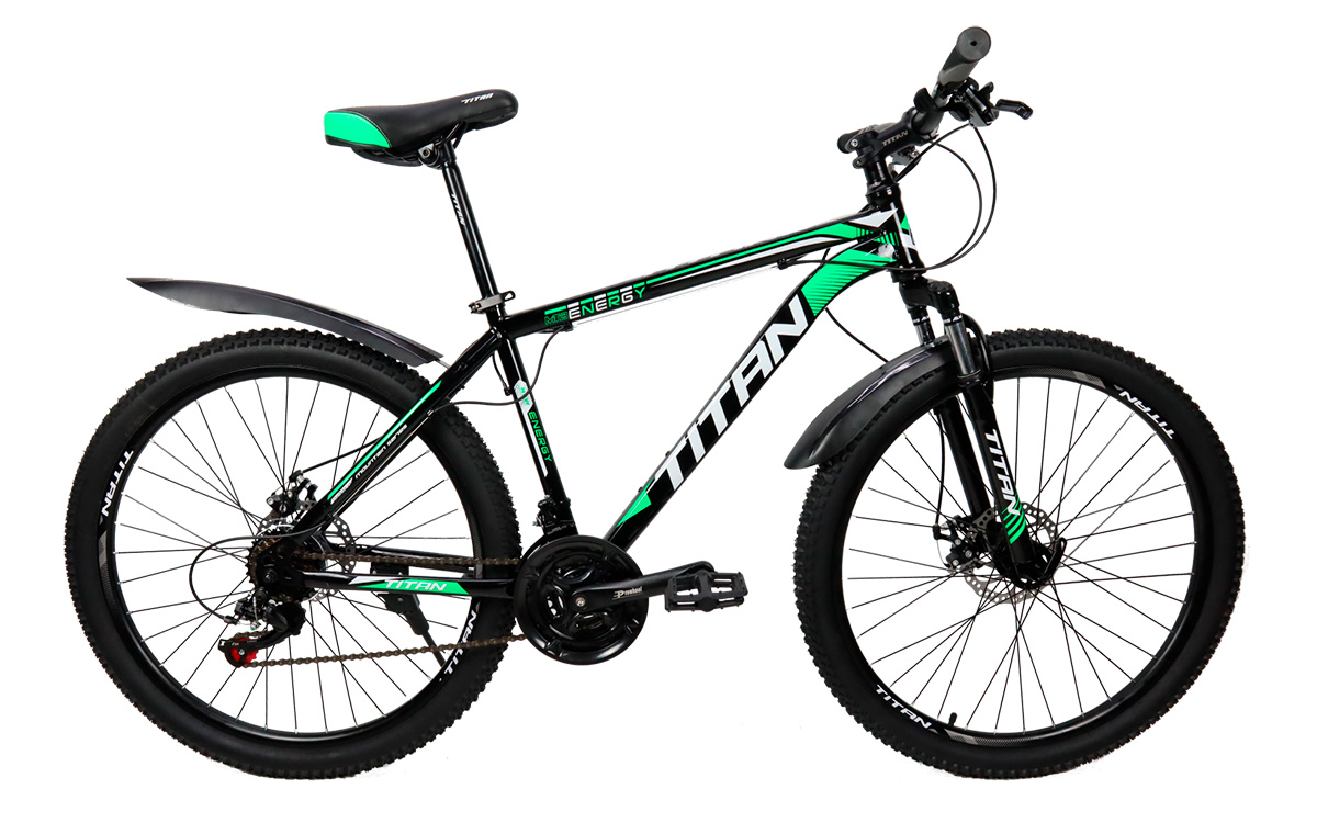 Фотография Велосипед Titan Energy 26" 2021. размер М, Черно-зеленый 